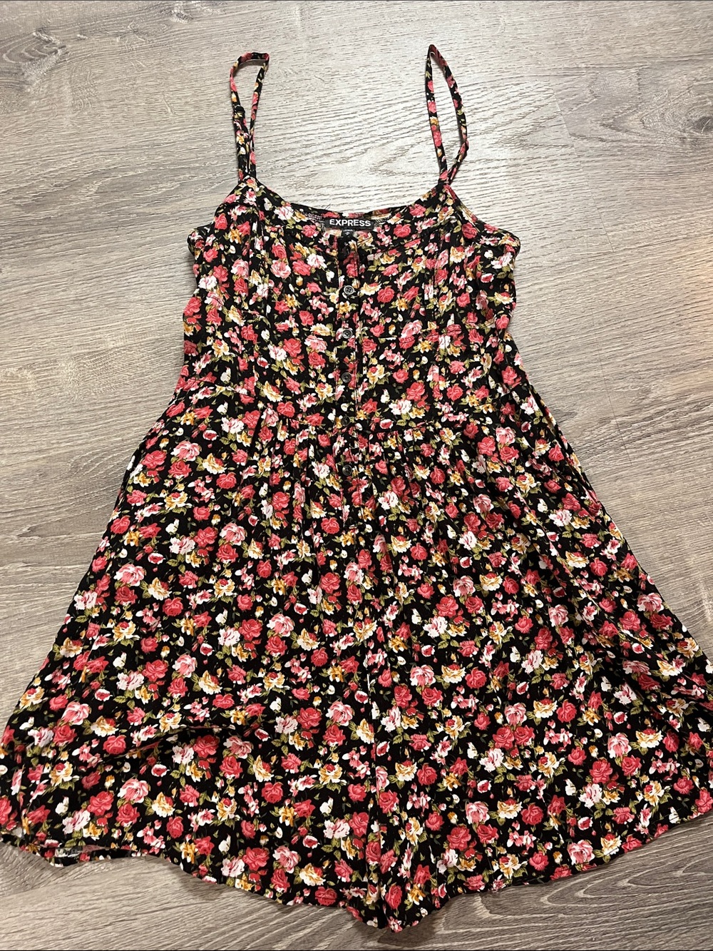 Express Black Floral ROMPER with Pink and Yellow Roses